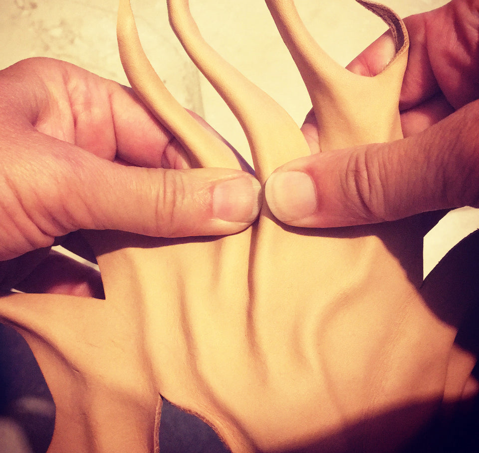 Teonova Leather Masks process image showing mask being hand formed